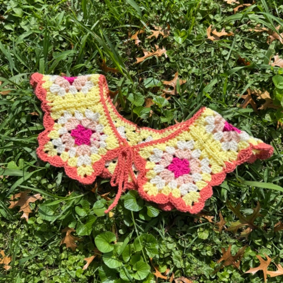 Handmade Pink and Orange Crochet Collar - Picture 2 of 2